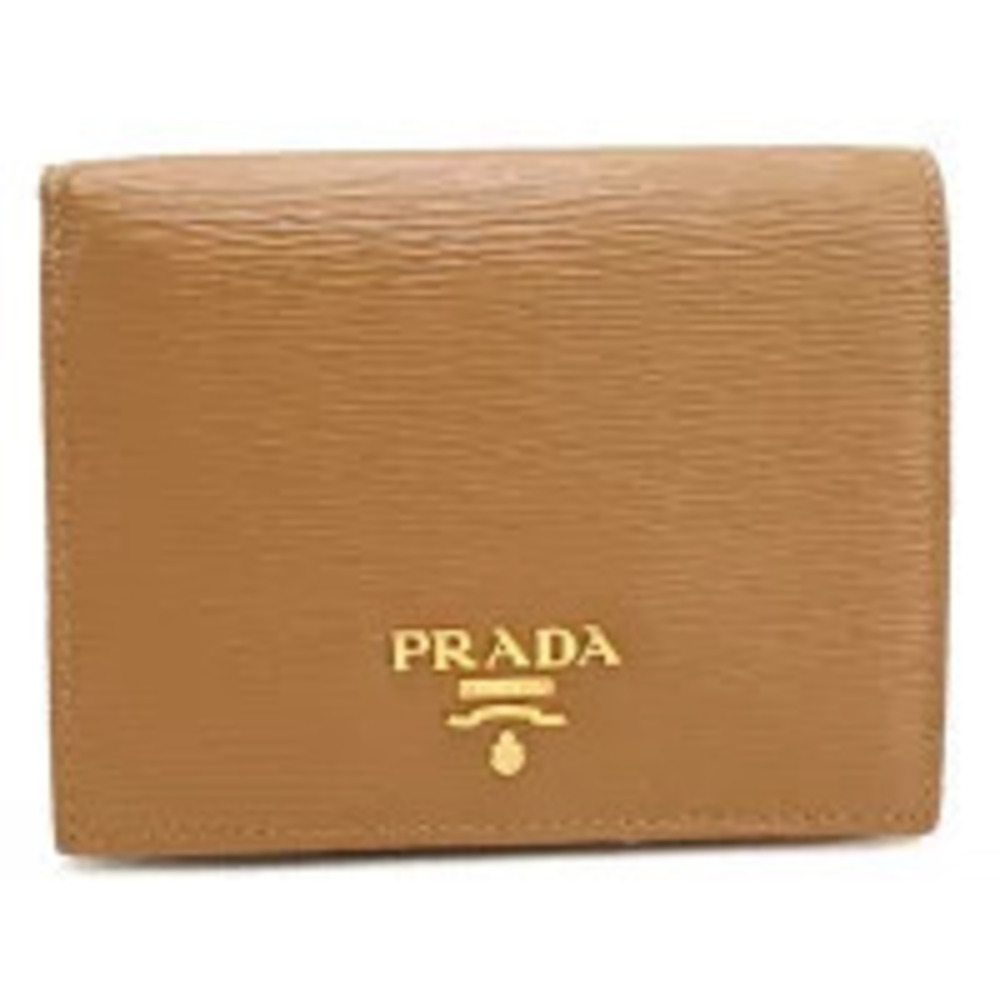 Prada Bi fold Wallet Compact Vitello Move Leather Brown